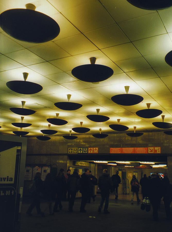 Prague Subway With Flying Saucer Lighting Photograph