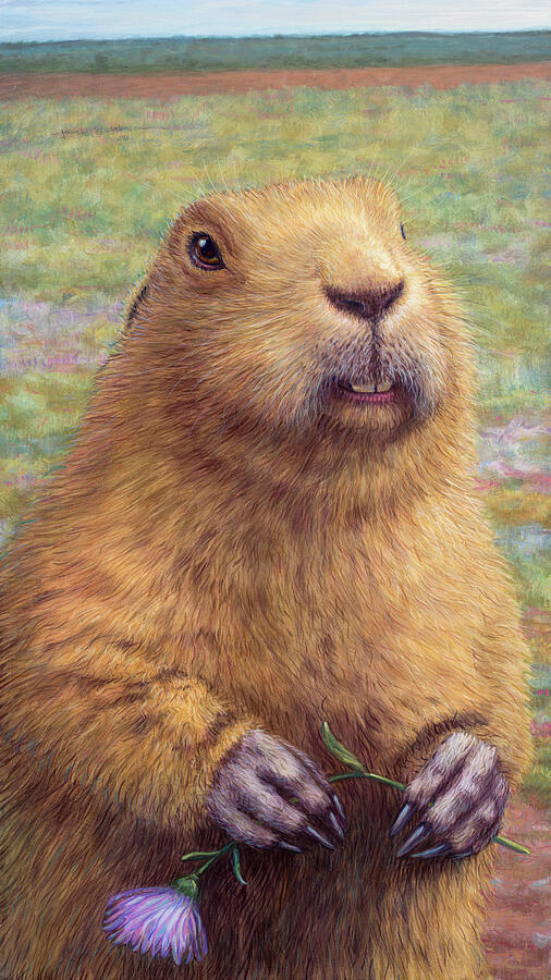 Prairie Dog with Flower Painting by James W Johnson