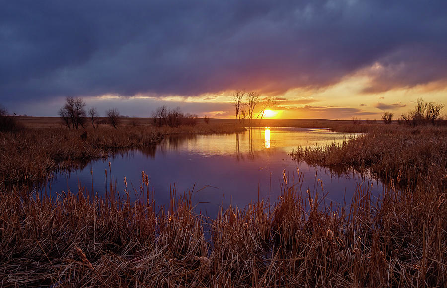 Prairie Pond Pulchritude - sunset on a ND pond in early spring Photograph by Peter Herman