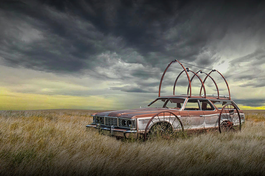 Prairie Schooner Art made from a Station Wagon Automobile Photograph by Randall Nyhof