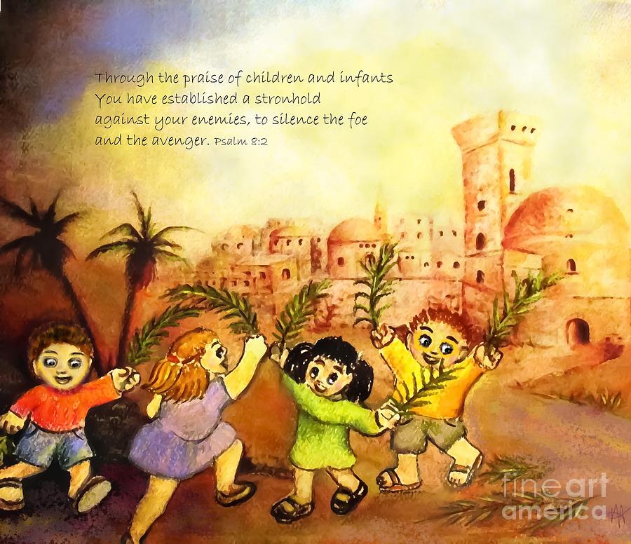 Inspirational Painting - The Children Praise Him - with Text  by Hazel Holland