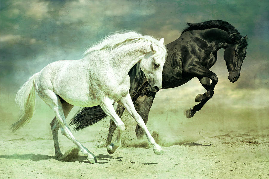 Prancing Horses - patina Digital Art by Steve Ladner