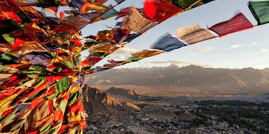 Prayer flags over the Indus River valley 1 Photograph by Murray Rudd