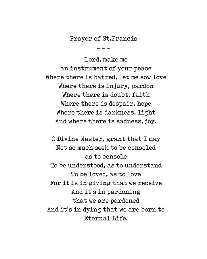 Prayer of St.Francis - An instrument of your peace - Minimal, Typewriter Print - Motivational Poem Digital Art by Studio Grafiikka