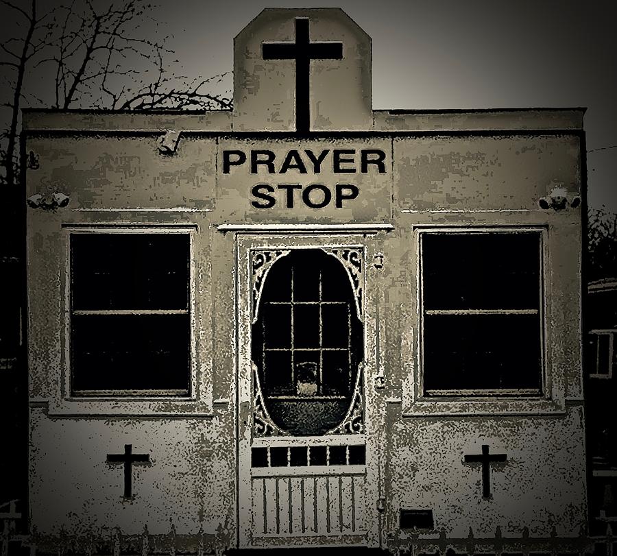 Prayer Stop Bw Photograph