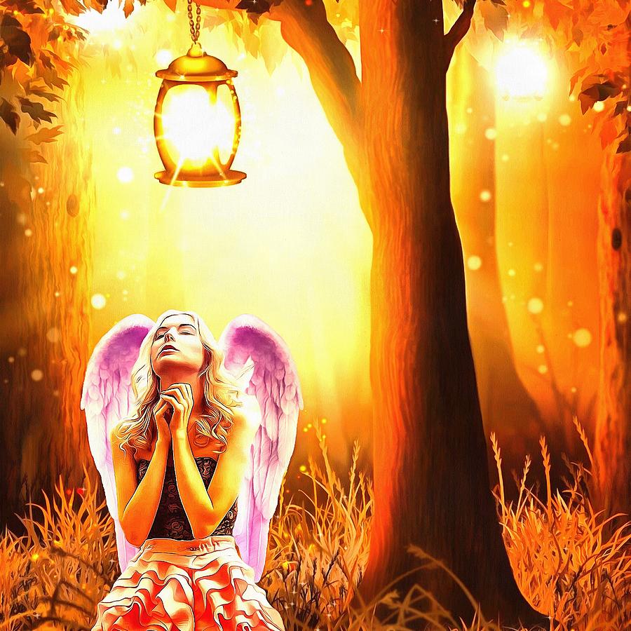Praying Angel Fairy Magical Art Digital Art by Caterina Christakos