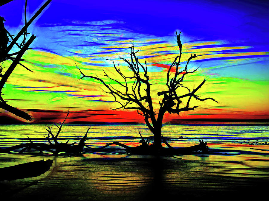 Pre-Sunrise on Driftwood Beach in Stained Glass Photograph by Bill Swartwout