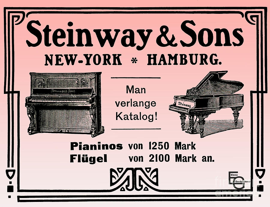 Pre-war Advertisement For Grand Pianos Steinway Hamburg Mixed Media by Elena Gantchikova