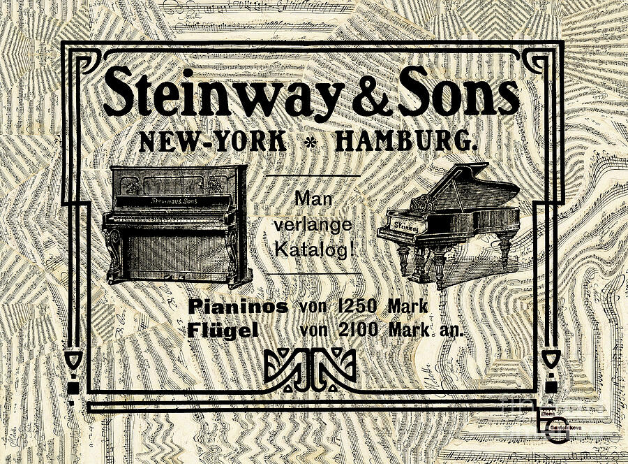 Pre-war advertisement for steinway pianos hamburg new york. Big collage Mixed Media by Elena Gantchikova