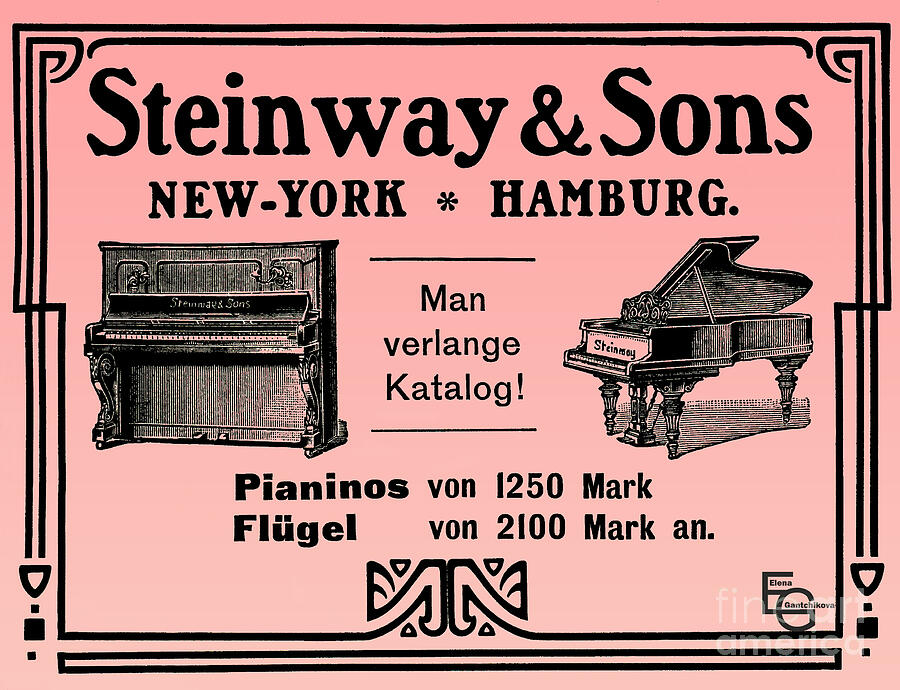 Pre-War Piano Commercial Steinway Hamburg New York with Warm Shade. Mixed Media by Elena Gantchikova