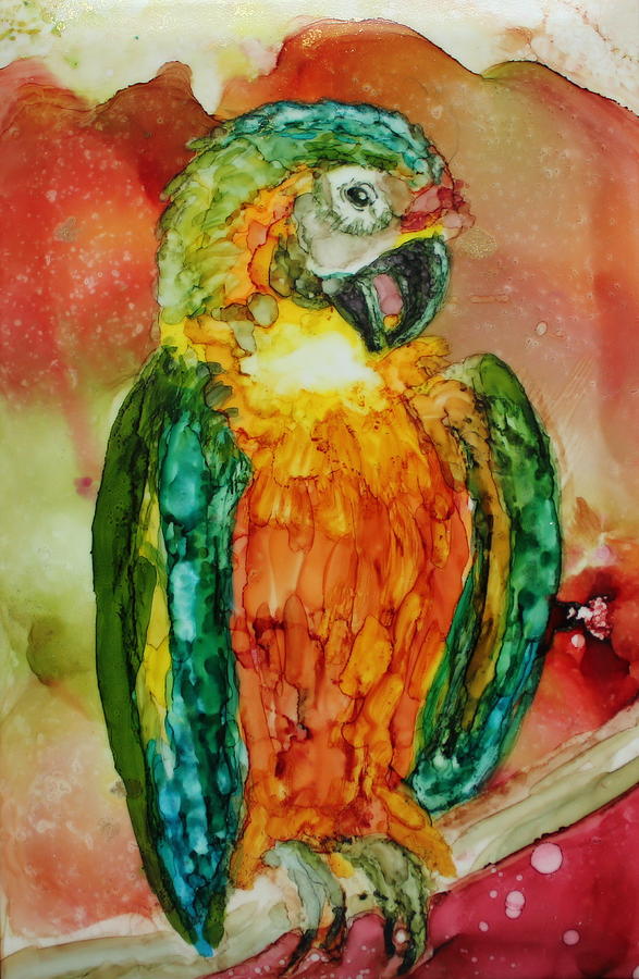 Preening Parrot Painting by Ruth Kamenev