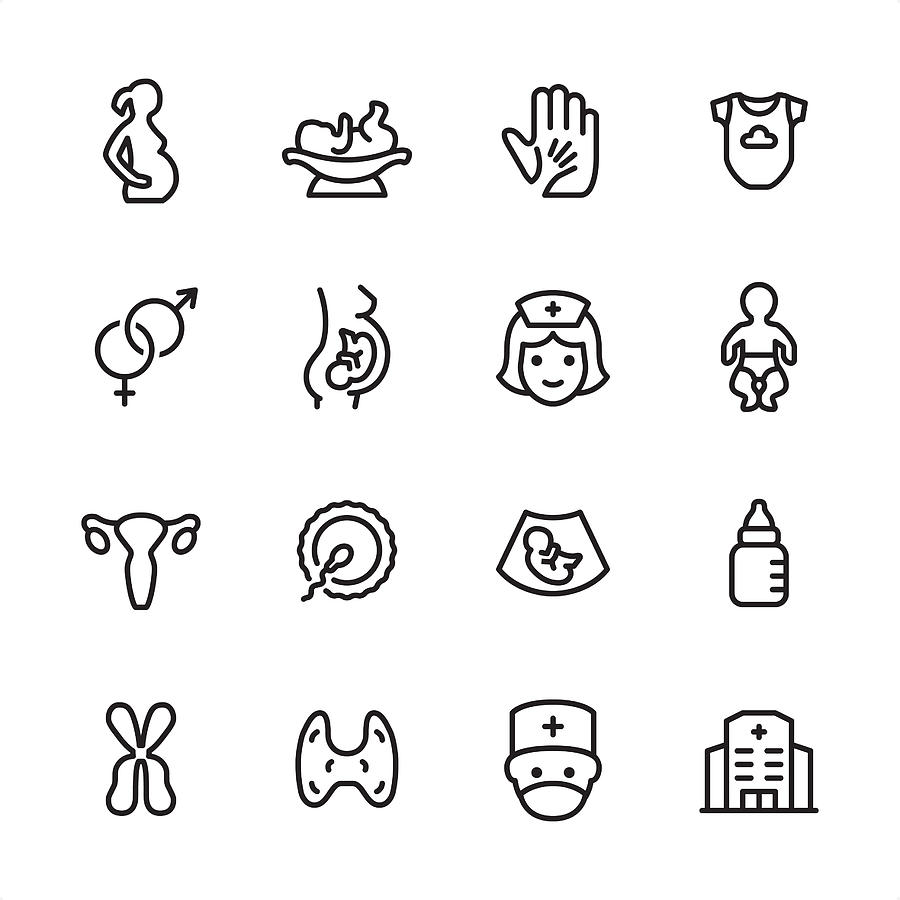 Pregnancy - outline icon set Drawing by Lushik