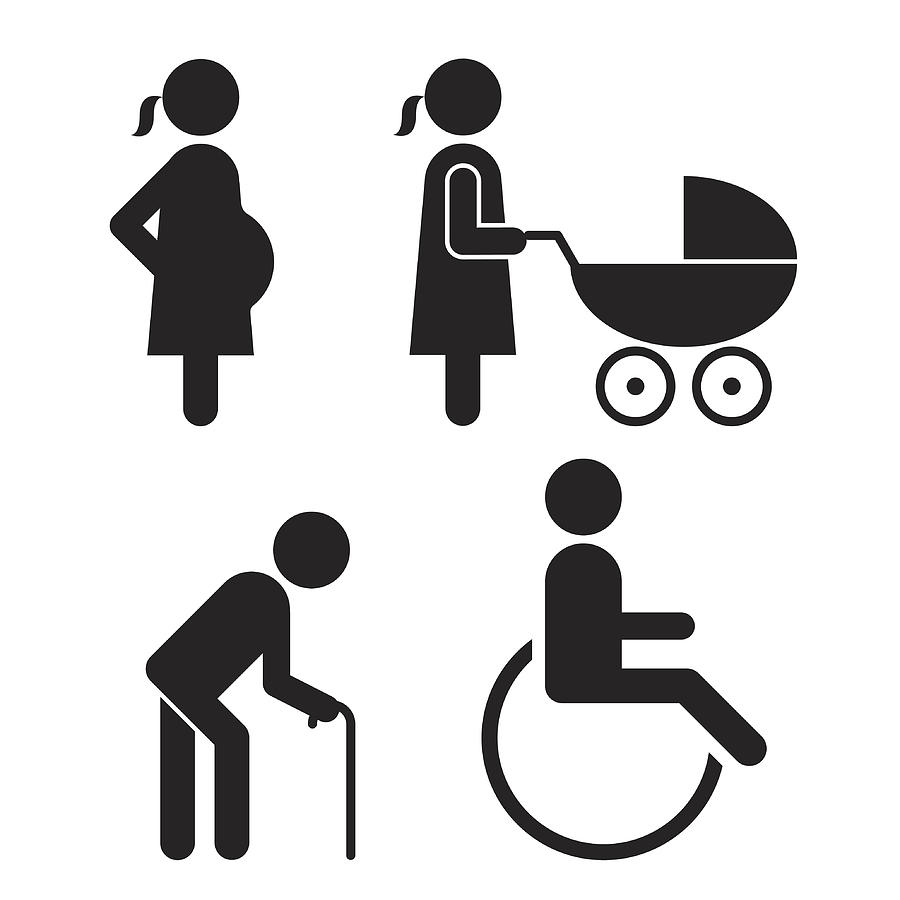 Pregnant, baby carriage, Walking stick and wheelchair Icons Drawing by Et-artworks