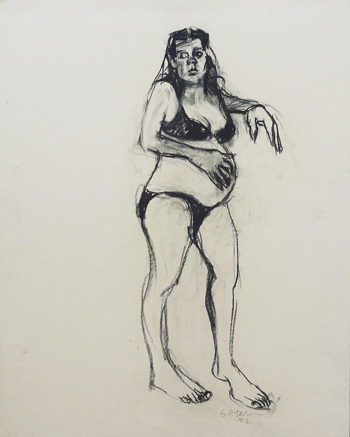 Pregnant Woman in Bathing Suit Drawing by Galya Tarmu