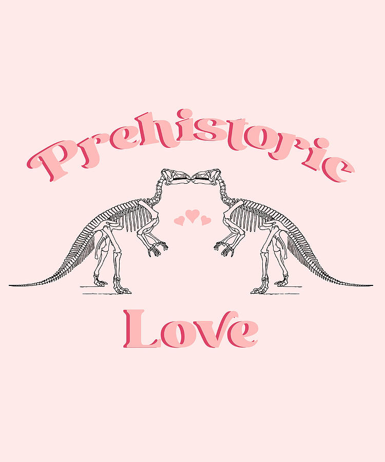 Prehistoric Love Kissing Dinosaur Valentines Day Painting by Patel