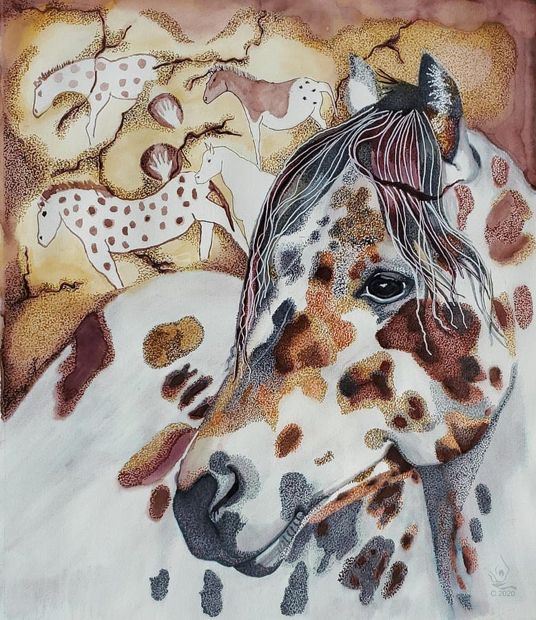 Prehistoric Spotted Leopard Horse Painting by Equus Artisan