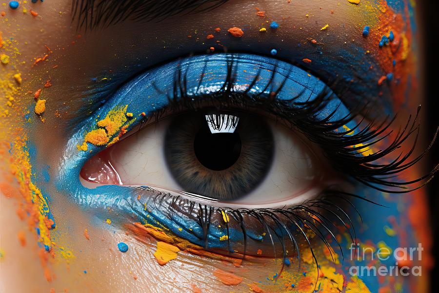 Fantasy Painting - premium Eye of model with colorful art make-up, close-up by N Akkash