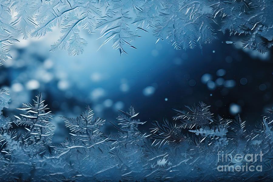 Winter Painting - premium Frosty Natural Pattern on Winter Window by N Akkash