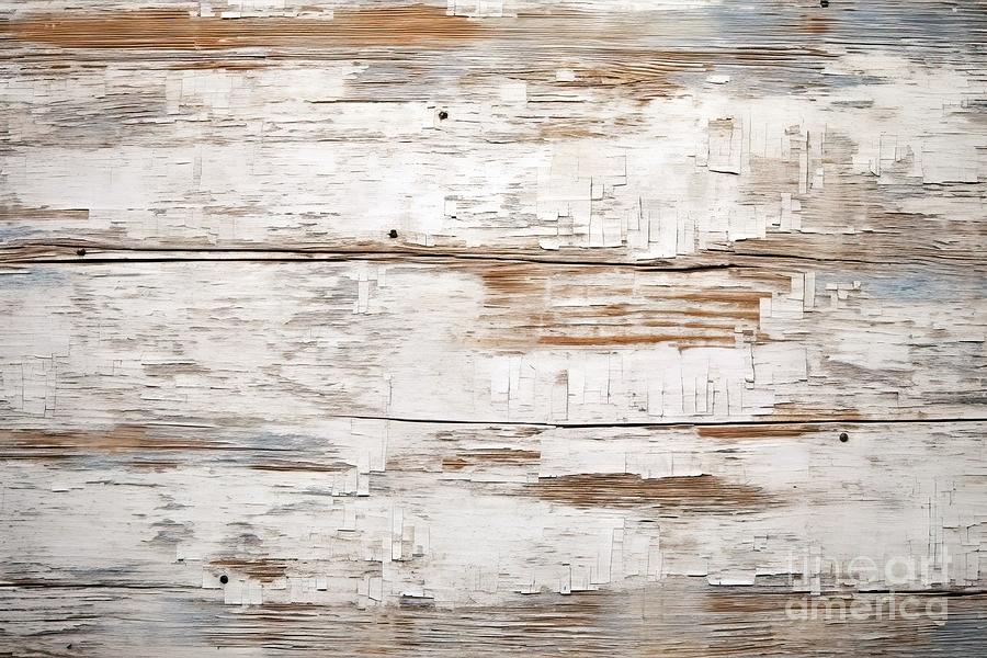 Abstract Painting - Premium Old White Painted Exfoliate Rustic Bright Light Wooden Texture - Wood Background Shabby by N Akkash
