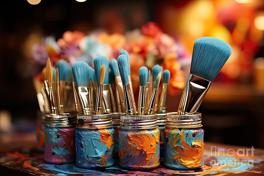 Paintbrush Still Life Painting - premium Paintbrush art paint creativity craft backgrounds exhibition by N Akkash