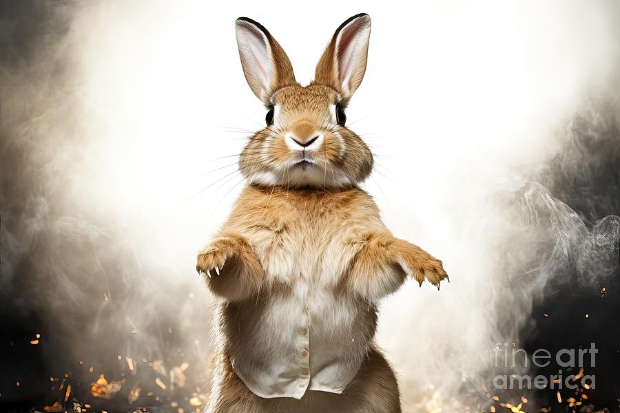 Easter Painting - premium The funny rabbit is standing on its hind legs by N Akkash