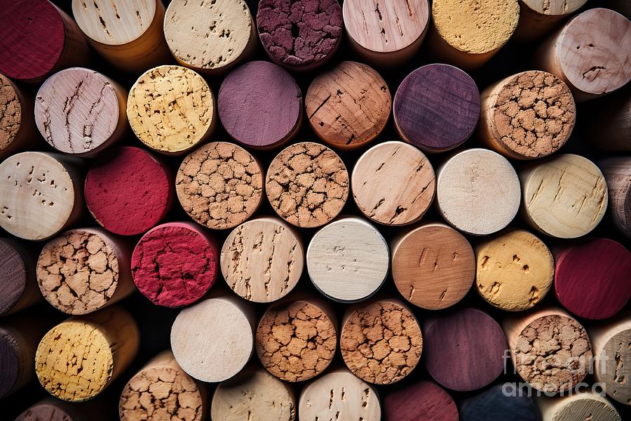 Wine Painting - premium Wine corks background close-up by N Akkash