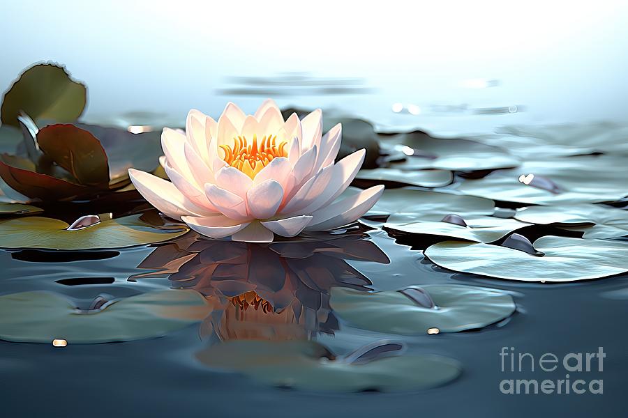 Abstract Painting - premium Zen flower loto in water by N Akkash
