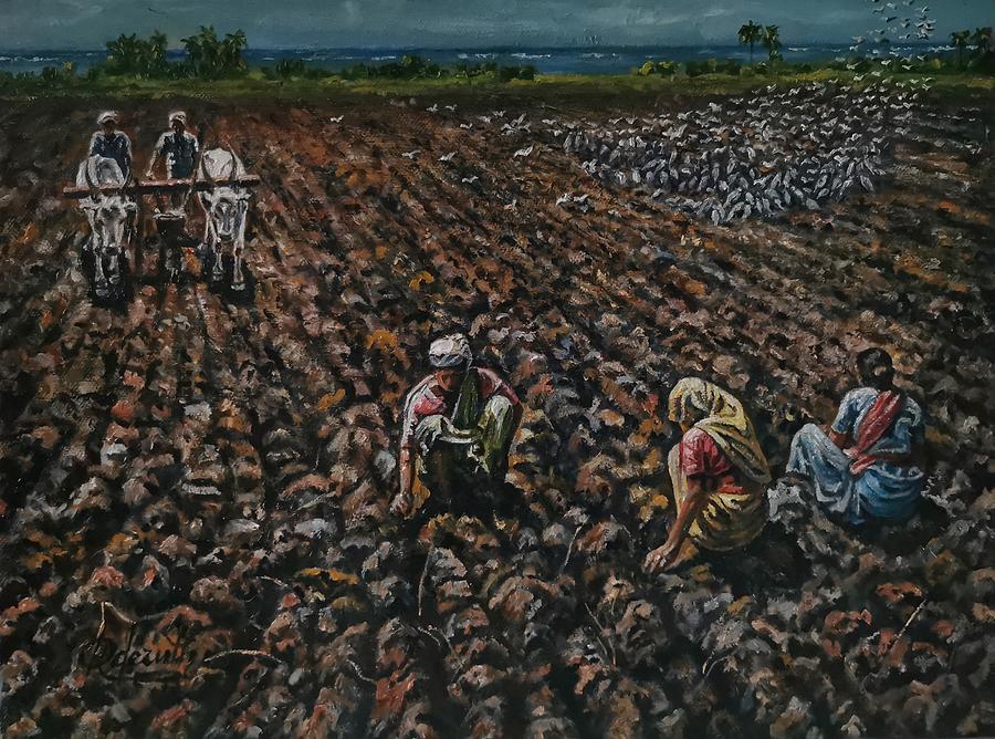 Preparing the land for sugarcane plantation Painting by Raouf Oderuth
