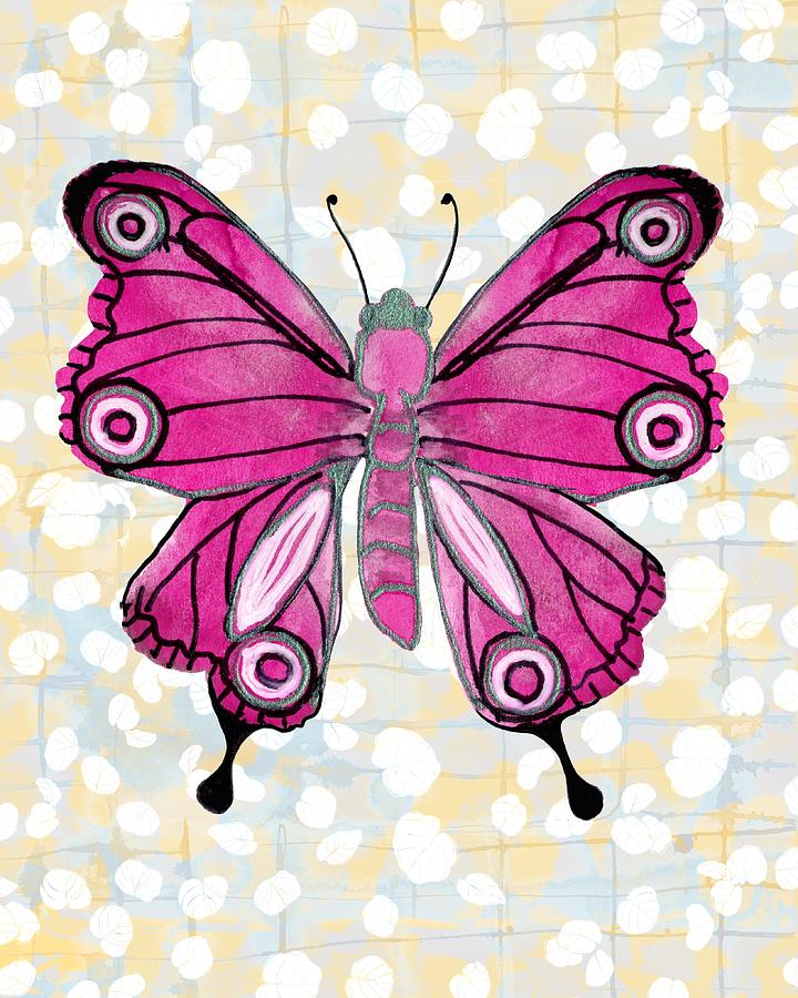 Preppy Pink Butterfly Painting by Blenda Studio