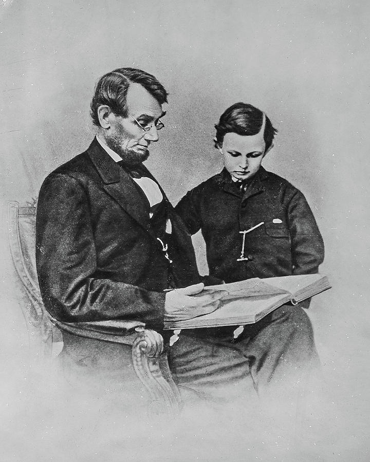 Black And White Photograph - President Abraham Lincoln and Tad Lincoln by US Archives
