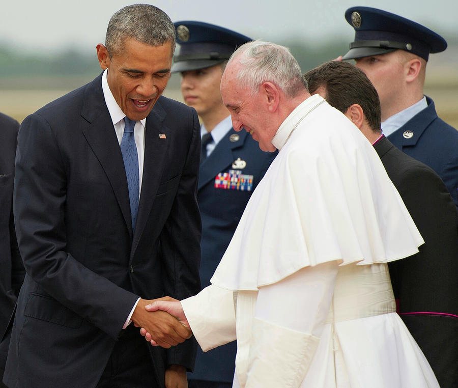 President Barack Obama Greets Pope Francis Photograph by USAF Robert Cloys