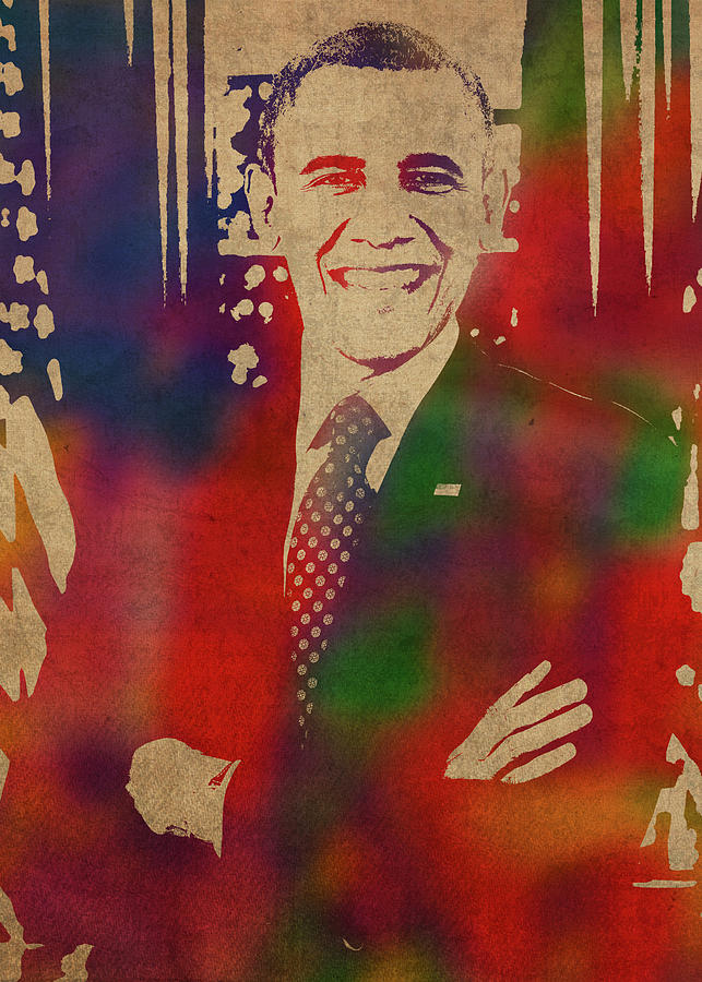 Barack Obama Mixed Media - President Barack Obama Watercolor Portrait by Design Turnpike