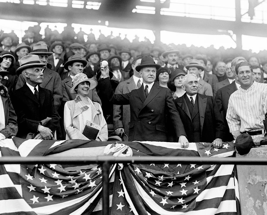 President Calvin Coolidge Throwing Out First Pitch - 1925 Photograph by War Is Hell Store