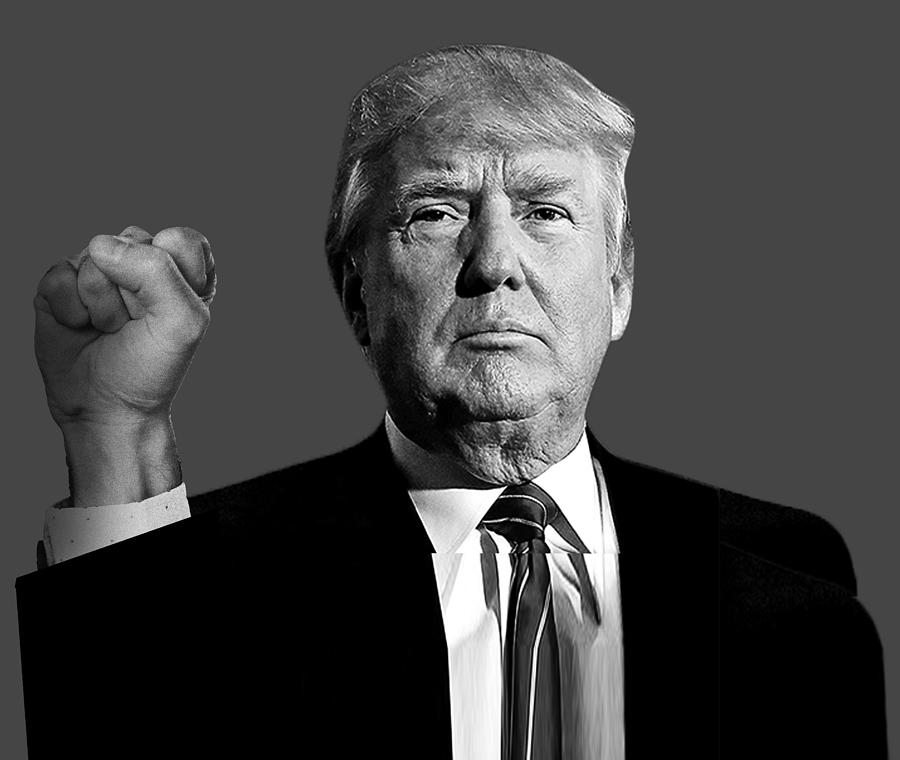 President Donald J Trump Signature Power Fist Tee Tees T Shirt Bw Painting By Tony Rubino