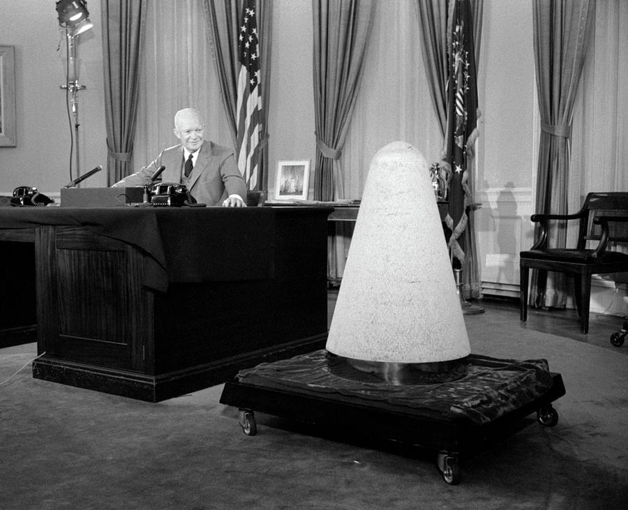 President Dwight Eisenhower With Missile Nose Cone - 1957 Photograph
