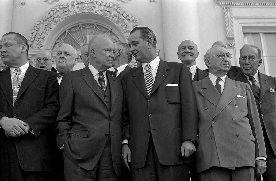 President Eisenhower with Lyndon Johnson - White House 1955 Photograph by War Is Hell Store