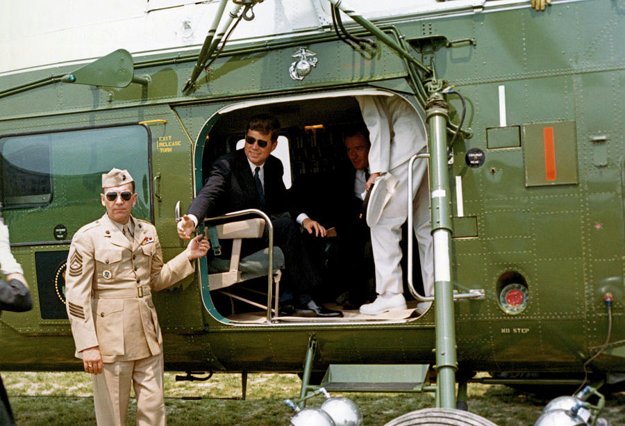 President John Kennedy Aboard Marine One - 1961 Photograph by War Is Hell Store