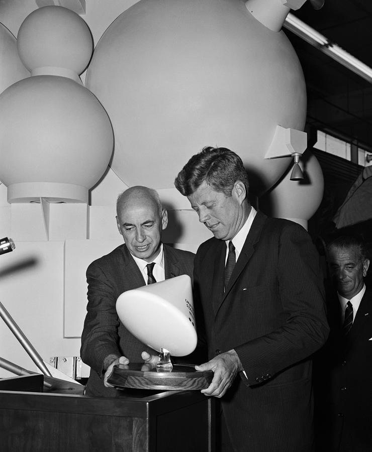 President Kennedy Looking At Model Of The Apollo Command Module - 1962 Photograph by War Is Hell Store