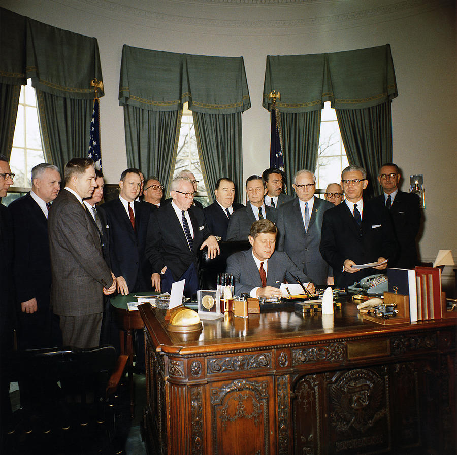 President Kennedy Manpower Act - Oval Office - 1962 Photograph by War Is Hell Store
