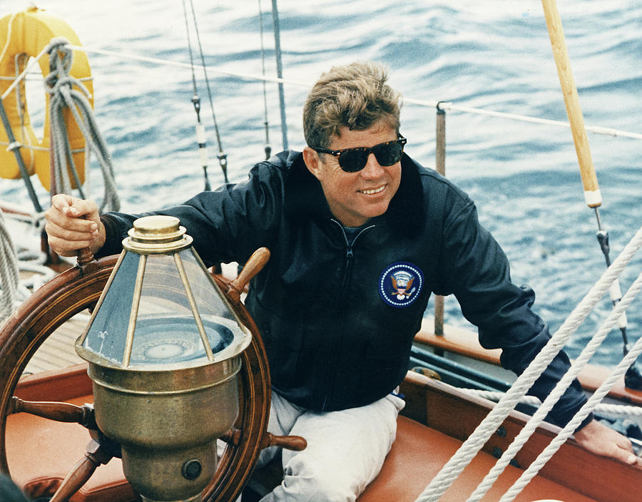John F Kennedy Painting - President Kennedy sailing aboard the US Coast Guard yacht Manitou, Narragansett Bay, Rhode Island by American History