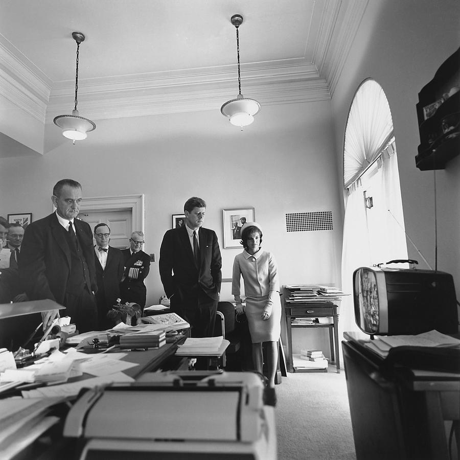 President Kennedy Watching Space Flight On TV - 1961 Photograph by War Is Hell Store