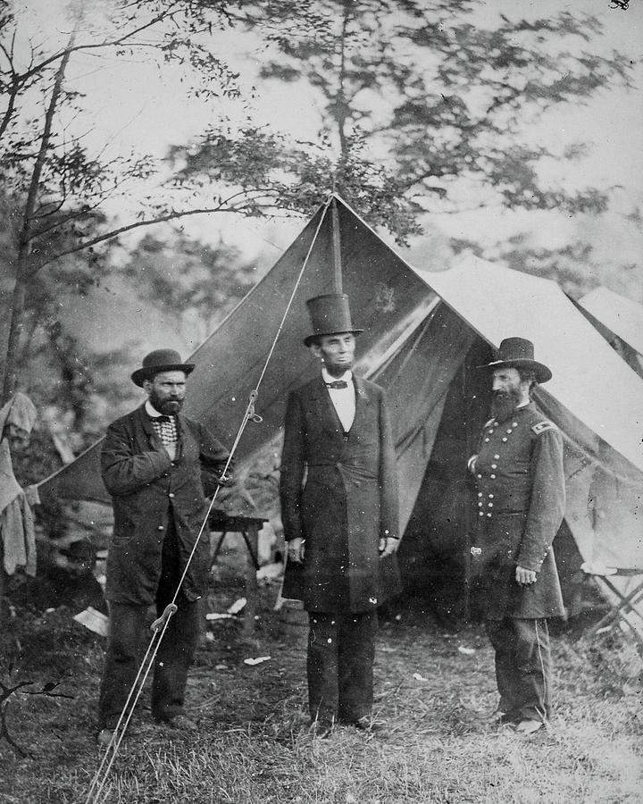 Black And White Photograph - President Lincoln, Allan Pinkerton, and Maj Gen John A McCleland by US Archives