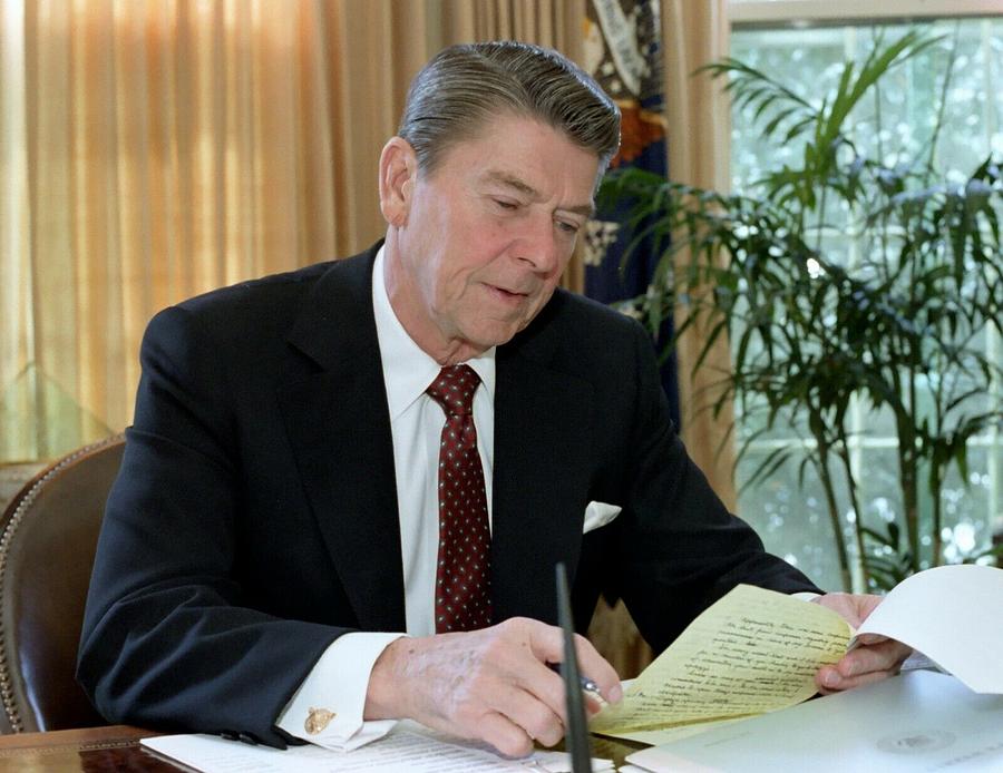 President Reagan works on a speech 1982 Digital Art by Celestial Images