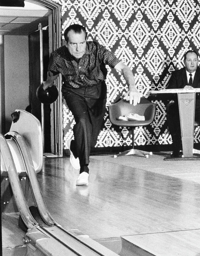 Richard Nixon Painting - President Richard Nixon bowling at the White House by The Nixon library