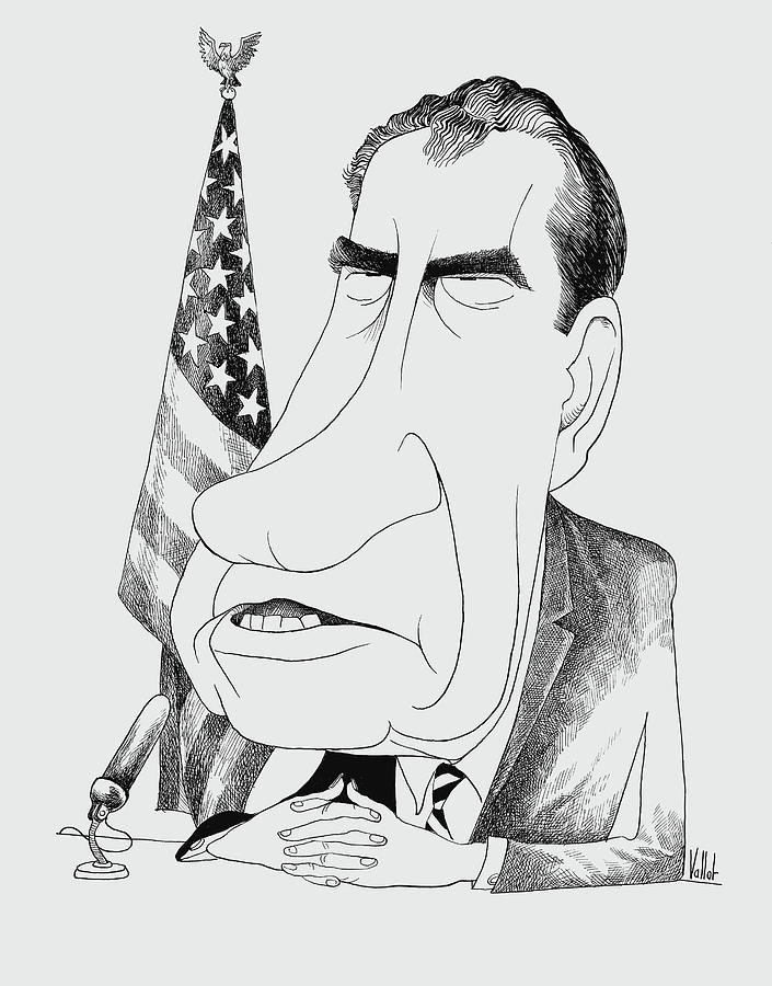President Richard Nixon Caricature - Edmund Valtman - Circa 1970 Drawing by War Is Hell Store