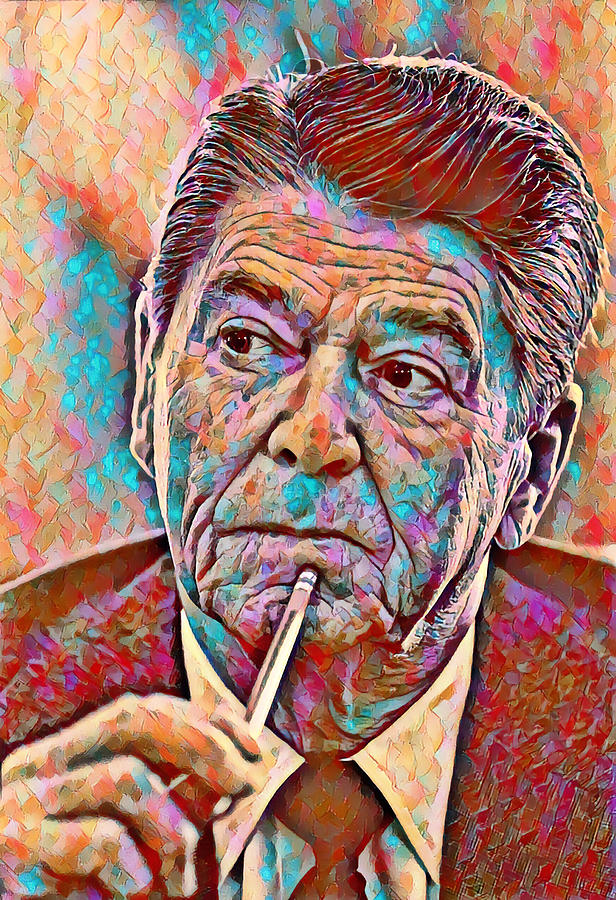 President Ronald Reagan Holding Pencil Painting by War Is Hell Store