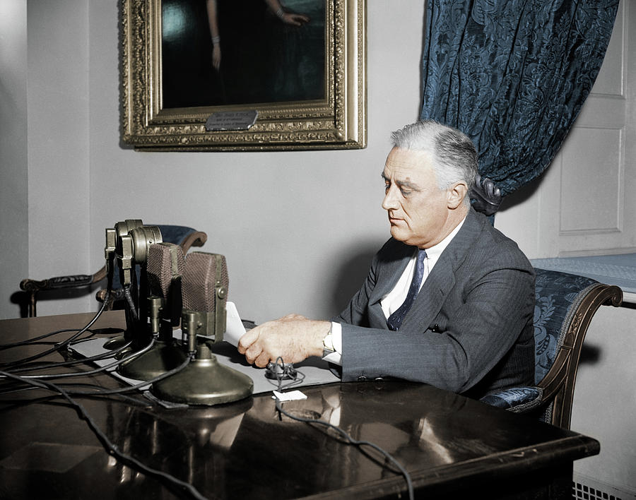 President Roosevelt During A Radio Address - 1937 - Colorized Photograph by War Is Hell Store