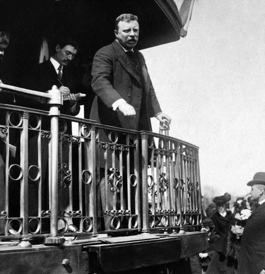 President Roosevelt Speaking From The Rear of A Train - Minnesota 1903 Photograph by War Is Hell Store
