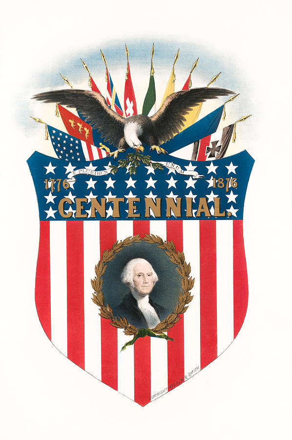 President Washington Centennial American Flag Shield - 1876 Painting by War Is Hell Store