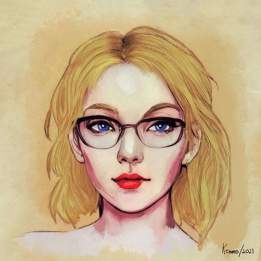 Pretty Blue Eyed Lady With Glasses Digital Art